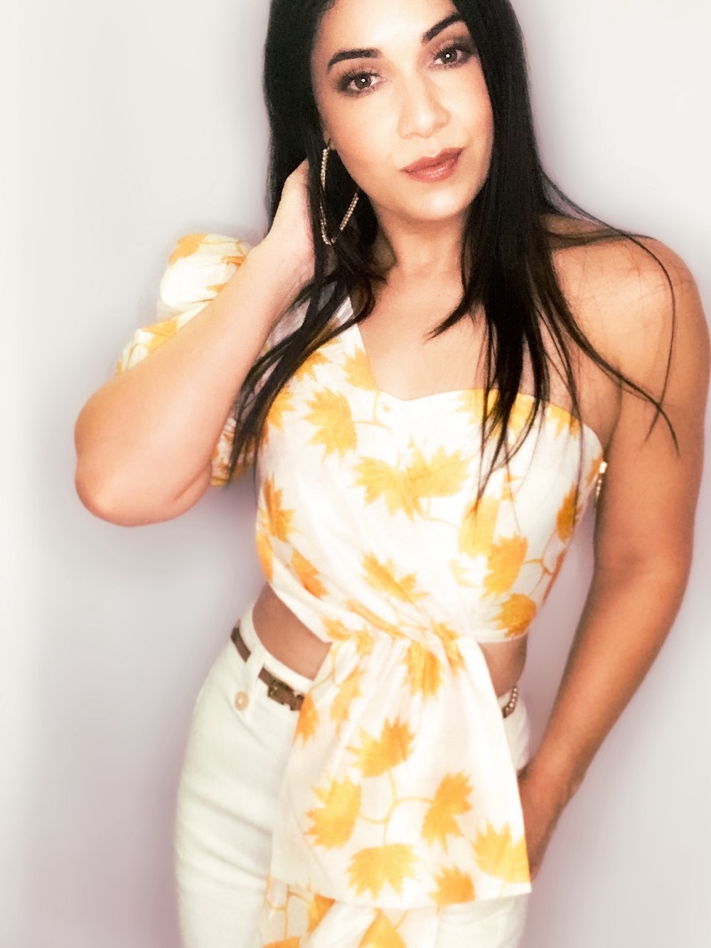 Yellow Floral One-Shoulder Crop Top